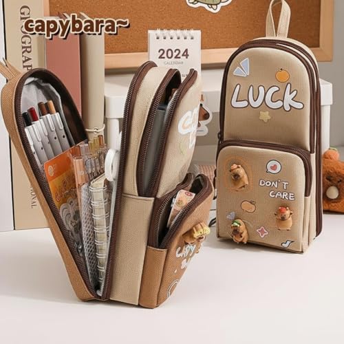 Image of Khasala Brothers Stylish Pencil Case 6 Layer with 3 Compartment Large Capacity Pen Pencil Pouch Multifunctional Pouch for School Kids Stationary Gift for Child (Brown)