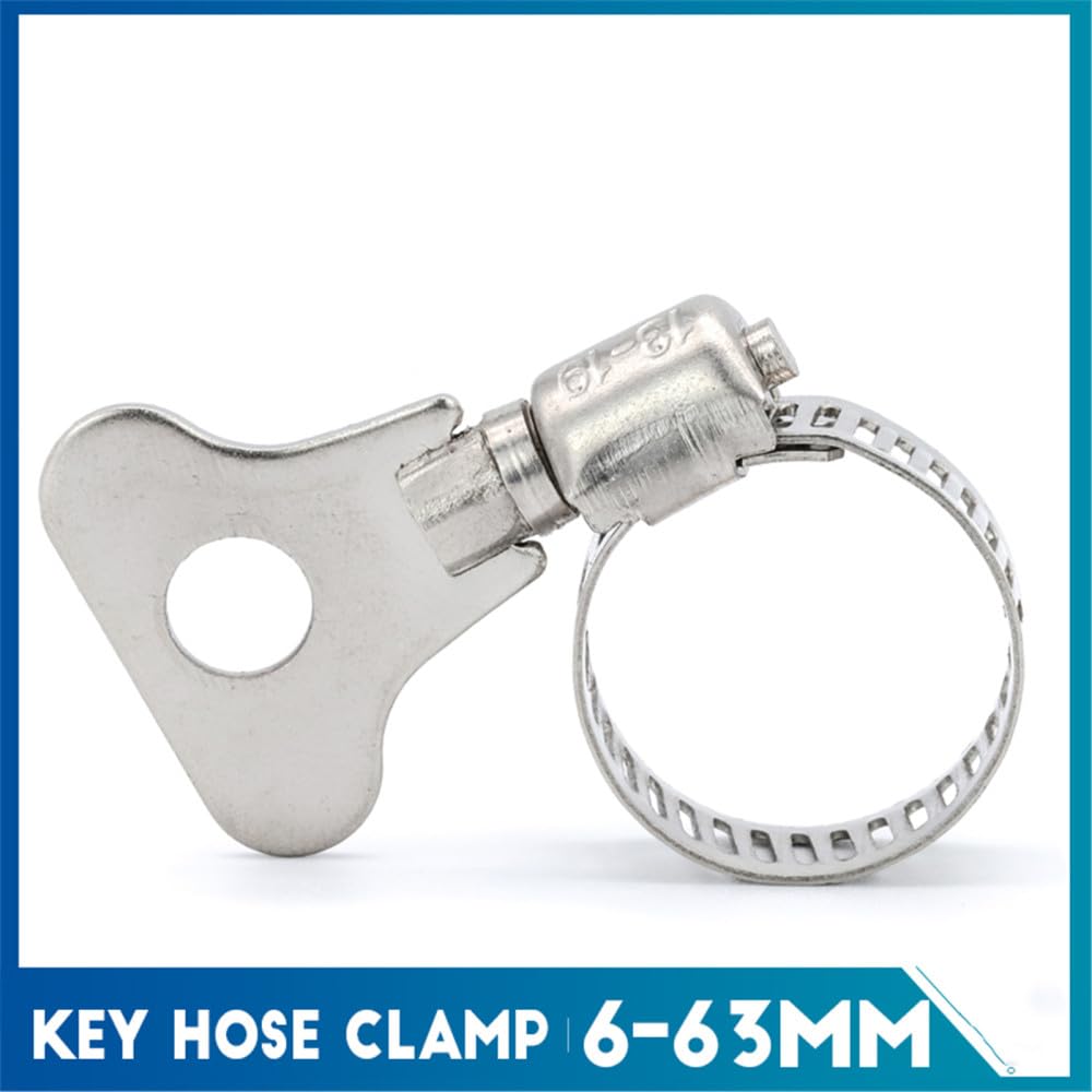 Une Large Gamme De Colliers De Serrage pour Tuyaux en Vrac, 10 Pièces, Collier De Serrage À Sangle en Acier Inoxydable De Type Clé, 6-63 Mm, Collier De Serrage Réglable À Engrenage