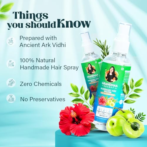 Image of NIDHI'S GRANDMAA SECRET Rosemary Water Ark | Hair Thickening Mist, Natural Rosemary Water Spray for Thick Hair | Pure Distillate | Suitable for All Hair Types | 50 mL