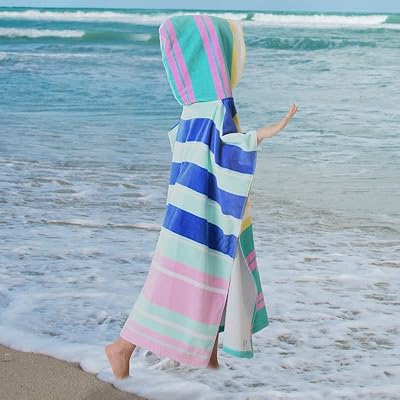 VOOVA & MOVAS Hooded Beach Towels for Big Kids, Oversized 64"x26" Made from 100% Soft Cotton - Color Strip,Perfect for Swimming Robe | Bathing | Beach | Birthday Easter Gifts 51p3pdswfmL. SS400