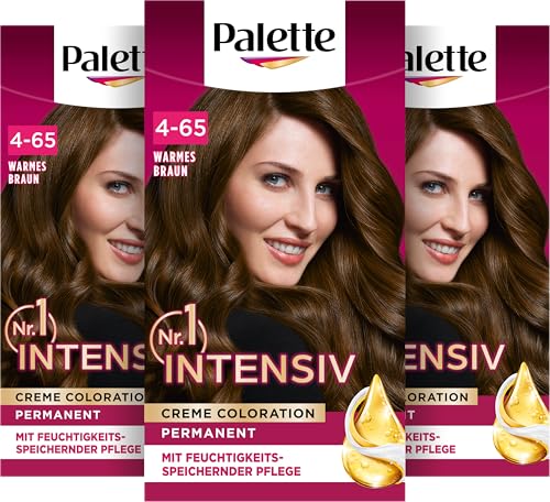 Palette Intensiv Creme Coloration 4-65 Dazzling Brown (3 x 115 ml), permanente Haarfarbe für leuchtende, langanhaltende Farbbrillanz & 100% Grauabdeckung