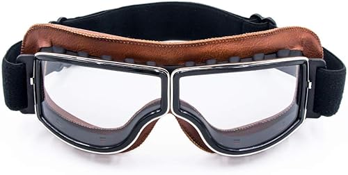 CYNEMO Gafas de motocicleta vintage de cuero piloto para montar en cuatrimoto, todoterreno, antiarañazos, a prueba de polvo, para hombres, mujeres y
