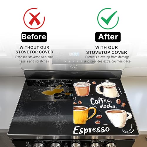 Image of Nuxovilar Stove Top Cover for Electric Stove, 20x28 Inch Polyester Glass Cooktop Protector with Coffee Drink & Cup Motif, for Kitchen Decor & Daily Use