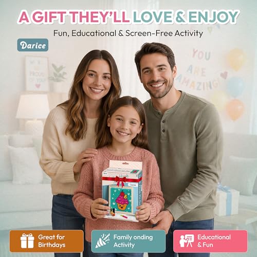 Image of Darice Latch Hook Rug Kit, Cupcake Design DIY Latch Hook Kit for Kids & Adults, Color Canvas, PreCut Yarn & Hook Tool, Craft Activity & Gift for Kids