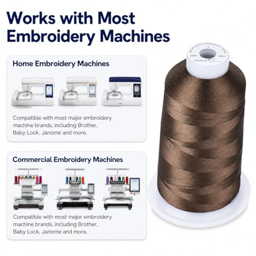 Image of Simthread Embroidery Thread 5000M 40WT Polyester, Coconut Shell S017 | 5000M 40WT polyester thread feeds smoothly for home or commercial embroidery projects.