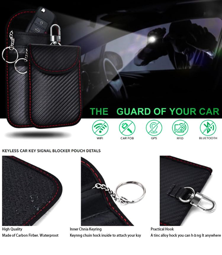 2 Pochettes Anti-piratage RFID Pour Clé Voiture - Blocage Signal NFC/GSM - 14x9 Cm - Cuir Résistant