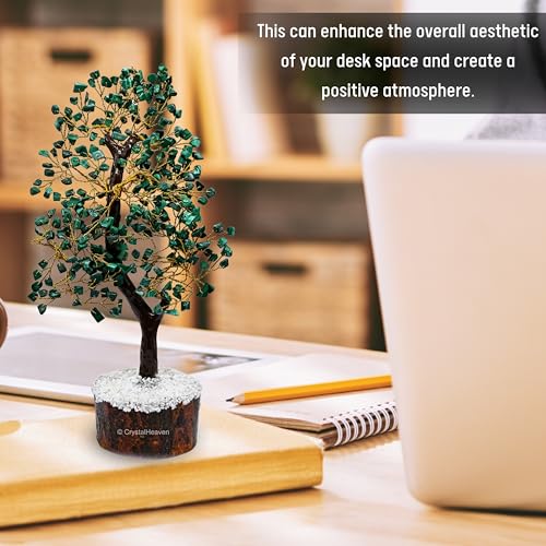 Image of Certified Malachite Crystal Tree for Good Luck - Healing Crystals Money Tree for Wealth, Positive Energy at Home Office - Decorative Spiritual Gifts for Vastu, House Warming