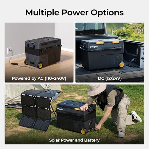 Image of BougeRV 12 Volt Car Refrigerator, CRD2 52 Quart Portable Fridge Freezer with APP Control, -4℉ to 68℉ Dual Zone Compressor Electric Cooler 12 /24V DC, 110~240V AC for Overlanding, Camping, RV, Truck