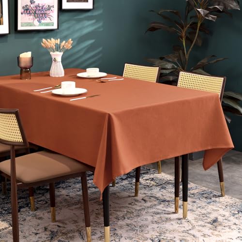 Nappe table rectangulaire aspect lin cannelle 145x300 imperméable - 3