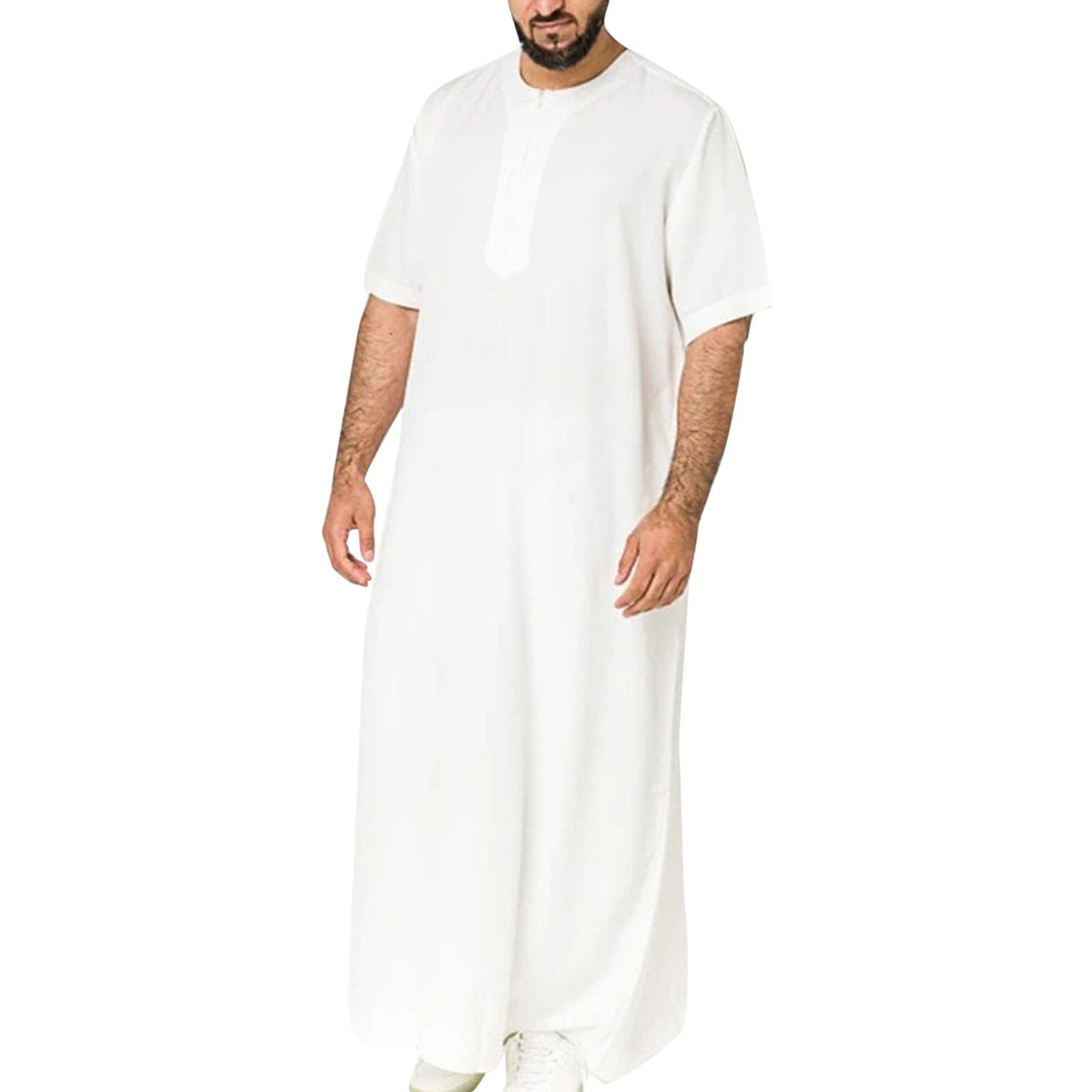 Générique Djellaba Homme Manches Courtes Qamis de Priere Caftan Baggy Jelaba Musulman Kamis Islamique avec Boutons Boubou Africain Robe Arabe Gandoura Couleur Unie Abaya Dubai Vetements
