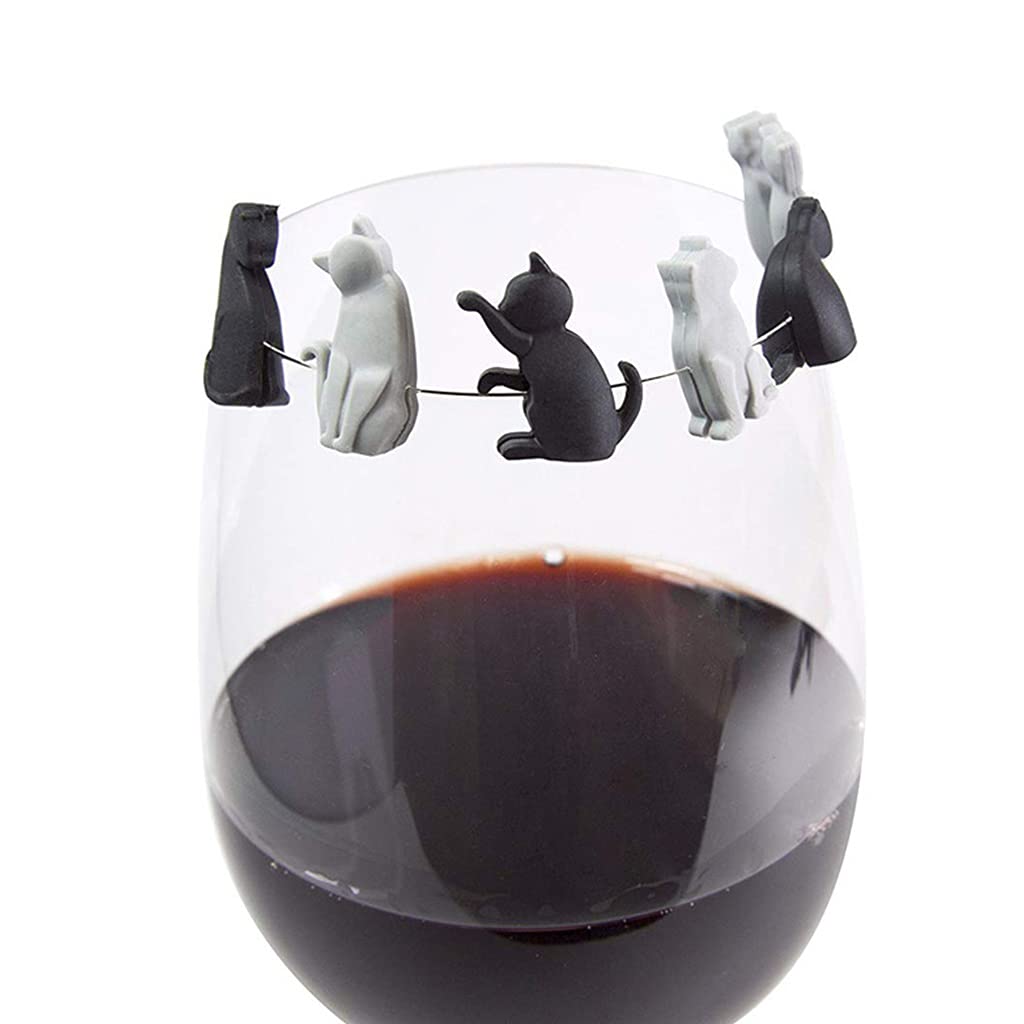 Lot De 6 Marqueurs De Verre à Vin En Silicone - Forme Chat, Décoratifs, Réutilisables Pour Fêtes Et Mariages