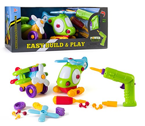 Kids Take Apart Toy Set, Airplane and Helicopter – 46 Piece Build Your Own Vehicle Kit Includes Tools, Parts – Educational Construction and Fun Learning for Toddlers, Boys, Girls – EduKids - Thumbnail 2