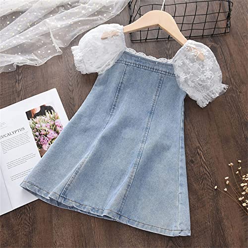 Moonker Toddler Kids Baby Girls Puff Sleeve Lace Mesh Dress Girl Denim Dresses Dresses Rustic Flower Girl Dress2