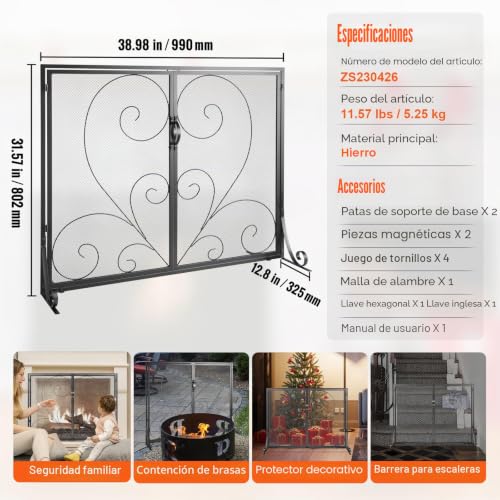 Pantalla para chimenea protector seguro VEVOR con puertas de facil acceso 8