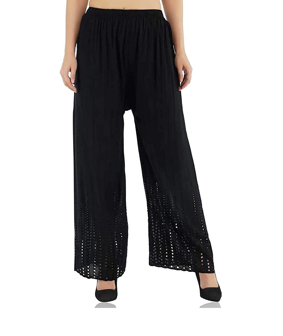 srisaras Women Regular Fit Rayon Dot Embroidered Palazzo (Free Size 28 to 40)-picture-5