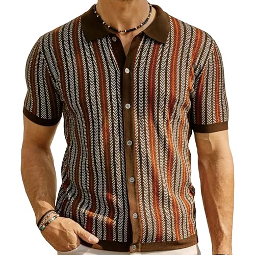Pull en tricot haut de gamme homme rayures jacquard manches courtes