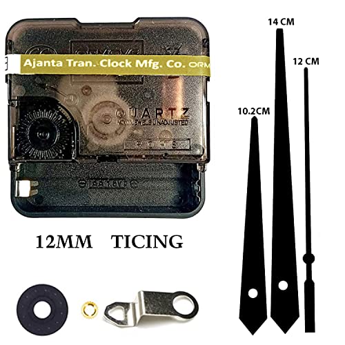 Image of QEWINOX Combo of Ajanta Mfg. Battery Operated Plastic Ticking Wall Clock Movement Machine with Hands (Made in India 100%) (Black 1)