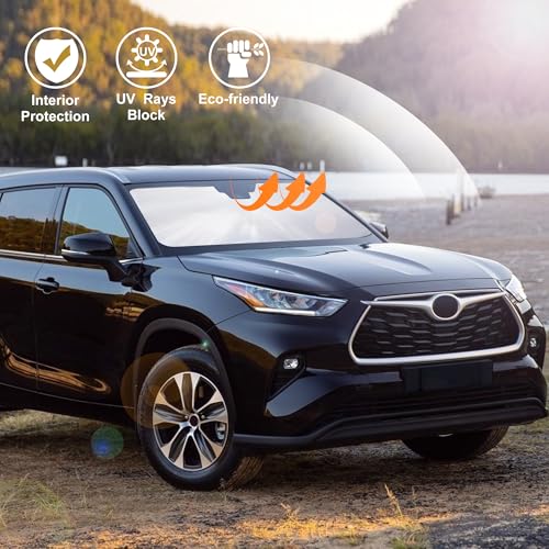 Image of Windshield Sun Shade Front Sunshade Foldable Sun Visor Protector Custom Fit 2020-2024 2025 2026 Toyota Highlander Accessories Keep Your Car Cooler