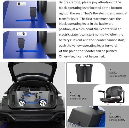 Image of 20A &32 Miles Electric Mobility Scooter for Adults, Elderly. Wheelchair Device for Travel. Capacity 350 lbs, 350W Mobility Scooters for Seniors with Removable Battery and Two Baskets (Y3-BLUE2)