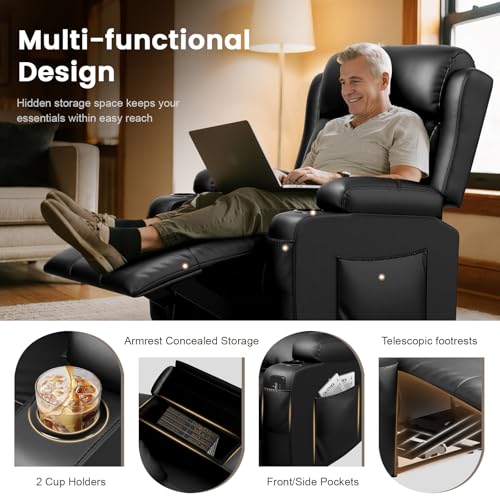 Image of Recliner Sofa Set, Home Theater Seating with Massage, Loveseat Recliner Couch and Recliner Single Chair with USB, Wall Hugger Reclining Movie Theater Chair with Cup Holders, Drawer for Gaming Room
