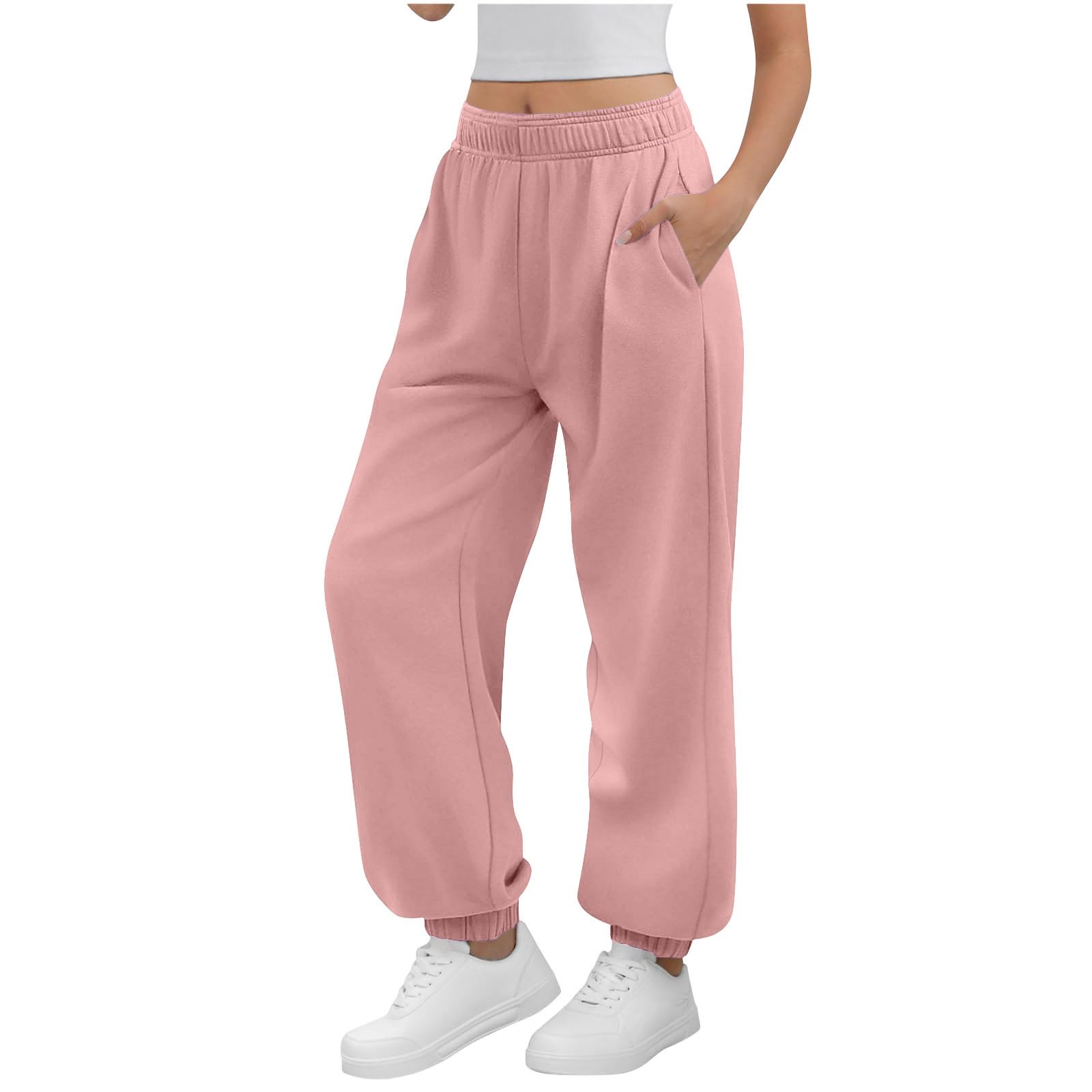 Yourumao Jogging Bottoms for Women Sweatpants Baggy Joggers Lounge Pants Tracksuit Bottoms Elasticated Waist Trousers Pink L