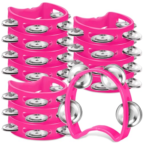 Lukmaa 12 Pcs Tambourine for Kids 4 Bells Handheld Percussion, Pink
