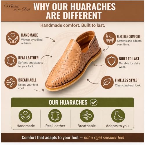 Image of Mexico en la Piel Handmade Leather Huarache Sandals for Men - Genuine Tan Leather, Slip-On, Breathable Design, Ultra Comfortable Insole, Casual and Beach-Ready Shoes, Sizes 7-13 US