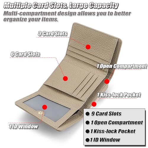 Genuine Leather Small Trifold Wallet for Women, RFID Blocking Card Holder, Compact Kiss-lock Purse with 8 Card Slots4