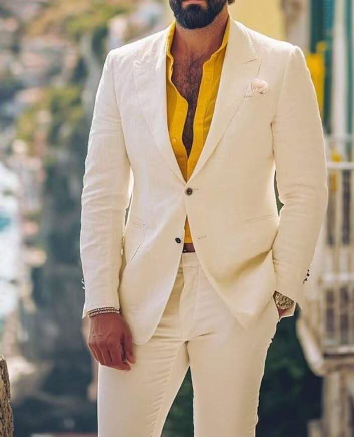 Suits for Men 2 Piece Linen Suit Slim Fit for Men Wedding Prom Set Formal Business Casual3