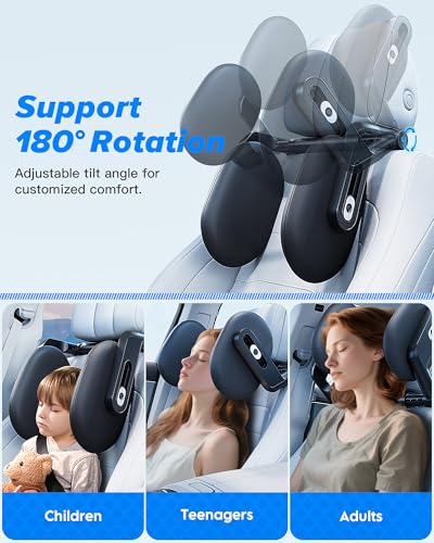 Kopfstütze Auto Kinder, Auto Nackenstütze 2026 Upgrade 360° Drehbare Reise Autokissen, 3 Punkt Verbindung Verstellbare Autositz Kopfstütze, Atmungsaktive Memory Foam Nackenkissen für Kinder/Erwachsene