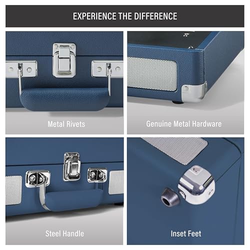 Image of Crosley CR8005F-IB Cruiser Plus Record Player, Ink Blue | 3-Speed Turntable, Bluetooth In / Out, Built-in Stereo Speakers, Isolated Internal Speakers Minimize Vibration