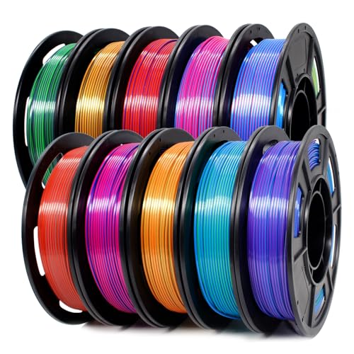 Image of 3D Printer Filament Bundle,1.75MM Silk PLA Filament Multicolor 250g*10 Rolls,Bulk Filament fits for Most FDM 3D Printers.