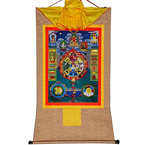 Calendrier tibétain mural et tapisserie Bouddha beige pour décoration Feng Shui