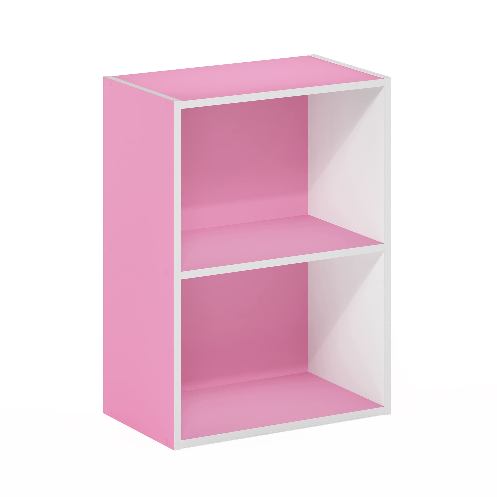 FurinnoLuder 2-Tier Open Shelf Bookcase, Pink/White