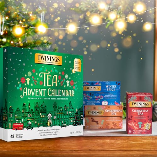 Image of NEW Twinings Tea Advent Calendar Gift Set, 24-Day Holiday Sampler with Black, Green & Herbal Teas, Christmas Countdown Box for Tea Lovers, Brew Joy Together, 48 Count (Pack of 1), 48 Tea Bags