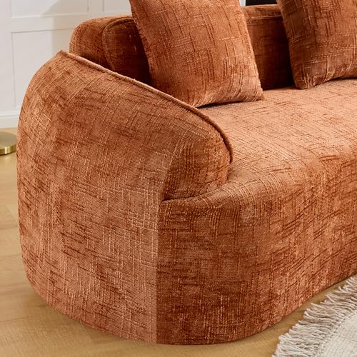 Image of 109-Inch Curved Boneless Modular Sofa Compressed 4-Seat Cloud Couch with 4 Pillows, Modern Curved Boneless Foam Sofa Floor Deep Seat Cloud Couch for Living Room Bedroom