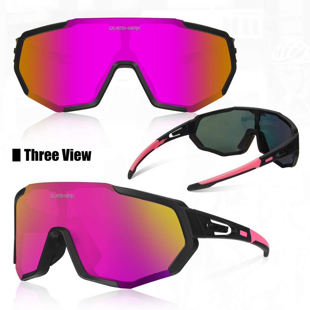 Queshark Occhiali da Ciclismo Polarizzati per Ccchiali TR90 con Montatura per Uomo Donna con 3 Lenti Intercambiabili Anti-UV400