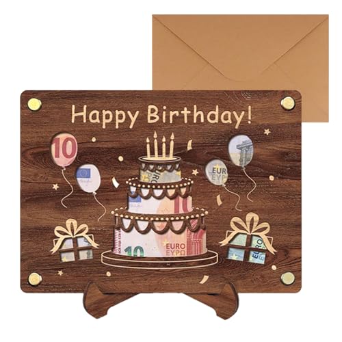 Jukibole Tarjeta de cumpleaños de madera - Envase para regalos en plata con tarjeta de agradecimiento, talla XL, 20 x 15 cm, motivo recortado, regalo de cumpleaños para amigos