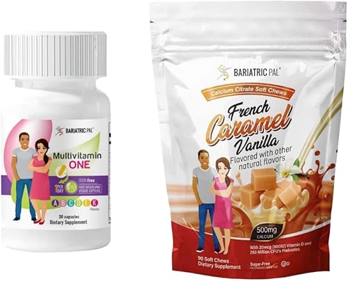 BariatricPal Paquete de vitaminas bariátricas de 30 días (multivitamínico UNO 1 por día! Cápsula sin hierro y citrato de calcio masticables suaves