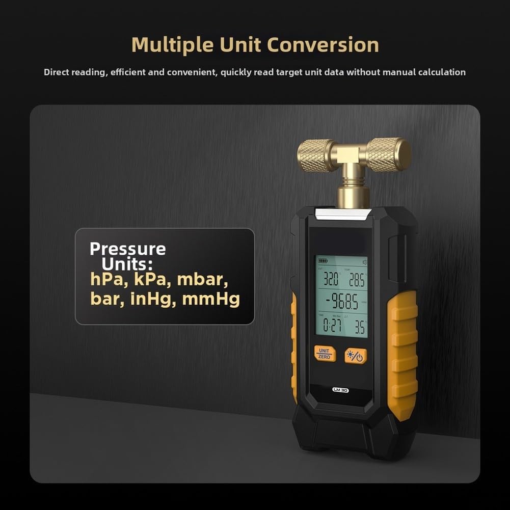 Medidor de vacío digital LM30 para sistemas HVAC, calibración automática, detección de fugas, medidor de presión de múltiples unidades para servicios HVAC