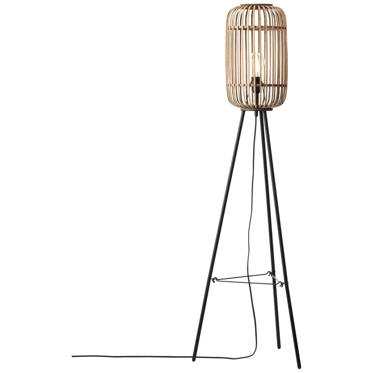 BRILLIANT Woodrow - Lampada Da Terra Tre Gambe In Rattan Naturale, Con Interruttore A Pedale, E27, Marrone Chiaro