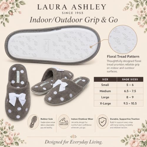 Image of Laura Ashley Ladies Embroidered Soft Terry Plush Scuff Slipper