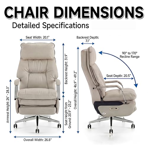 Image of Dual Motor Executive Reclining Office Chair with Footrest - One-Click Electric Recline, Massage Lumbar Support & Pillow, Big and Tall PU Leather Ergonomic Desk Chair for Home Office /Gaming(White)