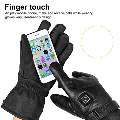7.4V 4000mAh Heated Gloves for Motorcycle Rechargeable Electric Leather Gloves Battery Heating Thermal Gloves Anti Slip Touch Screen Temperature Control for Winter Outdoor Sports