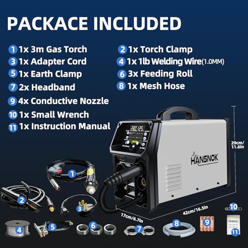 Aluminum MIG Welder with Pulse 250A 5 in 1 110V/220V Dual Voltage with 2T/4T Synergic Multifunctional Welding Machine Pulsed MIG/Gas MIG/Flux Core//Stick/Lift TIG Large LED Display Wire Feed Welder by Hansnoktech - Image 7