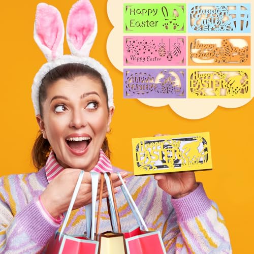 6 Pcs Easter Money Holder Wooden Easter Card Box Cash Holder Bunny Cash Envelope Money Wallet Senior Gift for DIY Basket Stuffer Gift Tag Holiday Party Decor4