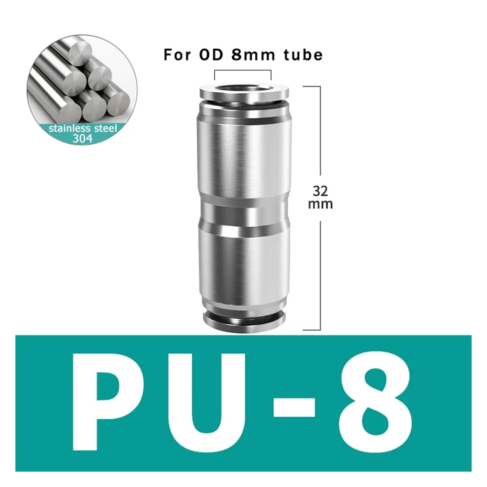 10 pezzi PU PV PE PY 304 acciaio inossidabile metallo pneumatico attacco rapido 4 6 8 10 12 mm raccordo tubo aria connettore(PU-8)