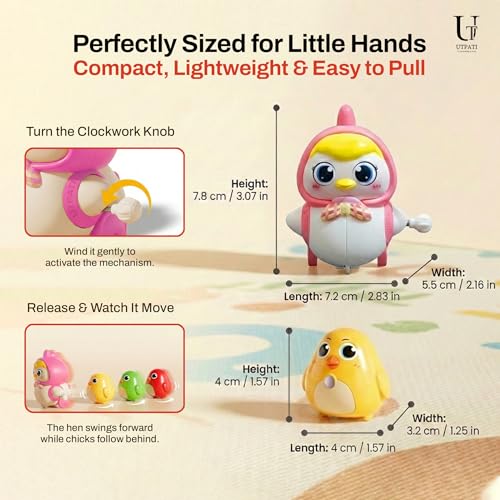 Image of Chicken Toys for Kids, Swinging Chain String Magnetic Hen with Chick Learning to Crawl Spring Toy, Crawling Wind-up Duck, Walking Chicken Cute Windup Toy for Boys Girls Toddler