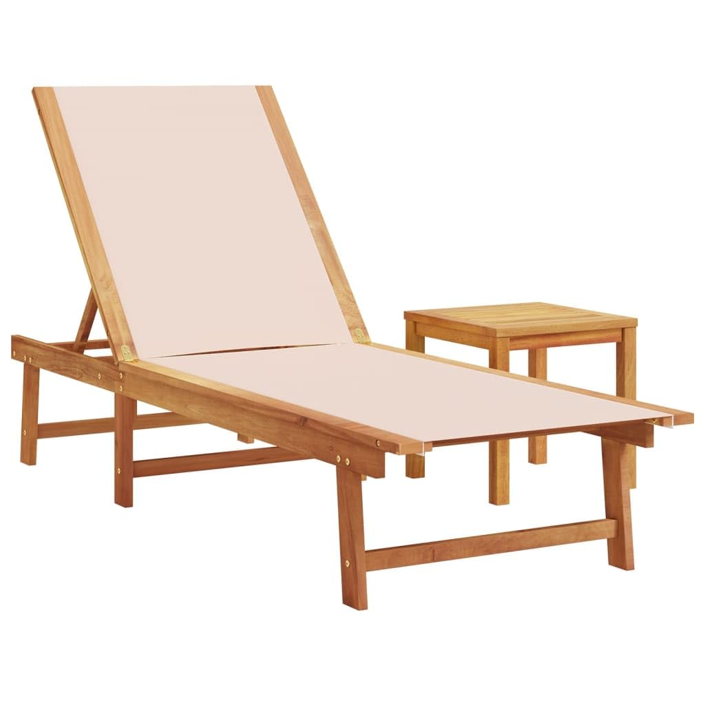 vidaXL Tumbonas 2 uds con Mesa Madera Maciza Acacia y textileno Crema, Tumbona de Exterior, Cama de día de Exterior, Chaise Longue de Exterior