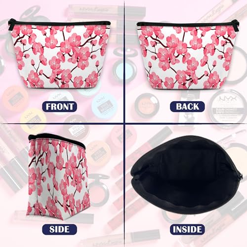 Cherry Blossom Makeup Bag for Purse, Waterproof Funny Japanese Pink Sakura Cosmetic Bag for Women, Zipper Travel Pouch Gift 9.5×5.9 Inch3